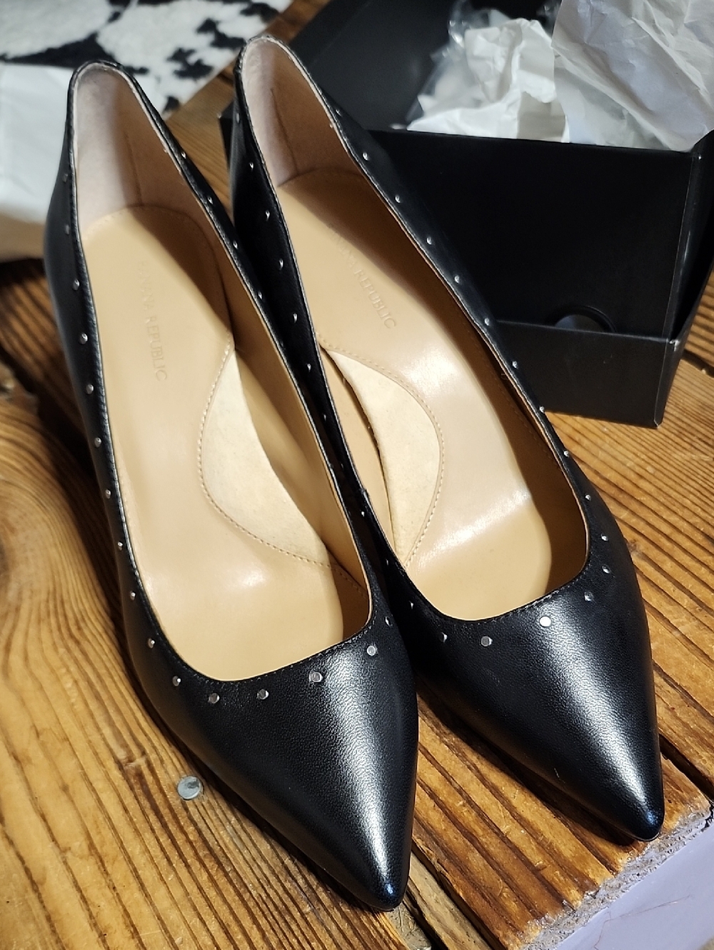 Banana Republic Black Pointed-Toe Studded Pumps